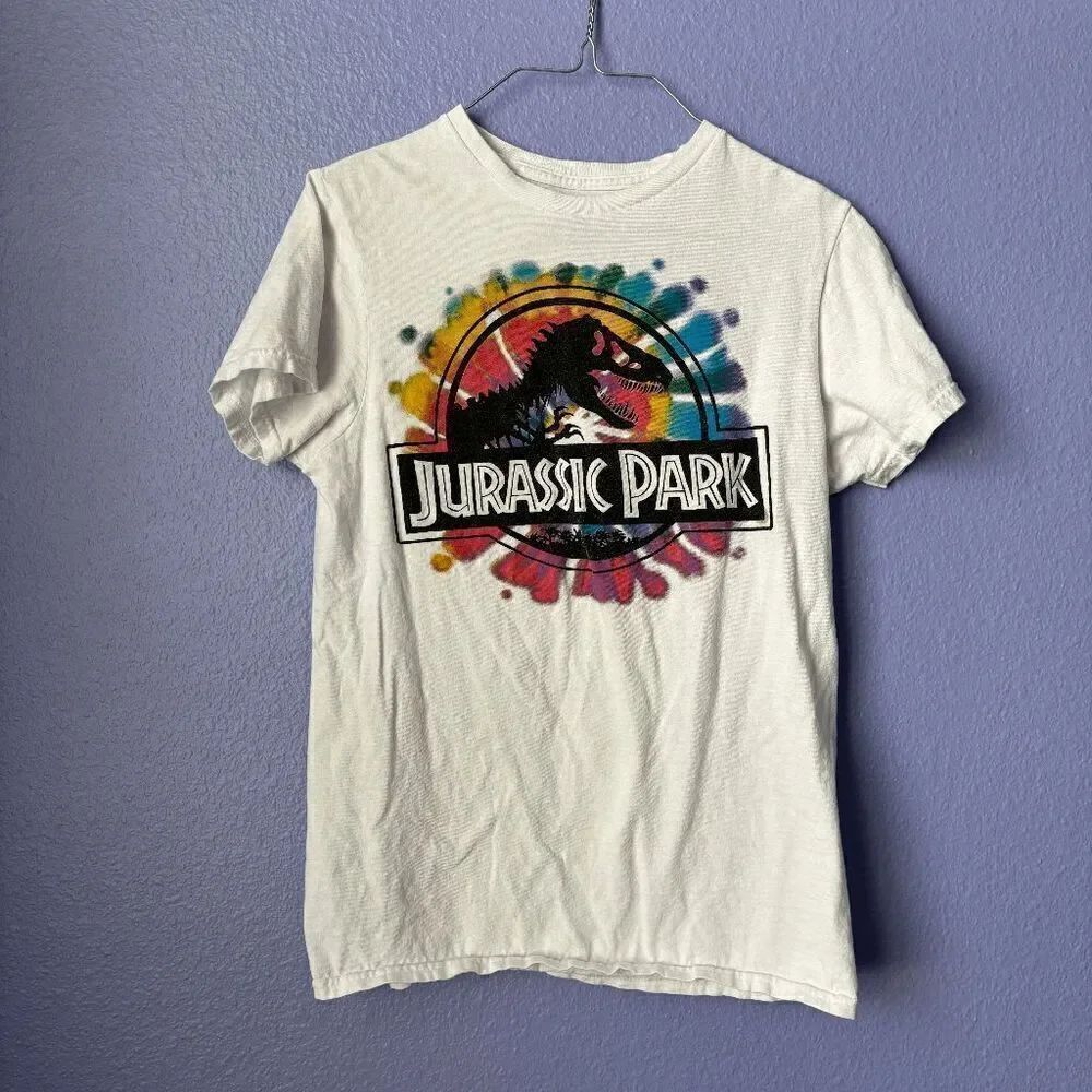 Women's Jurassic Park Logo Tie Dye Tops Short Sleeve Tee Shirt Small 100% Cotton